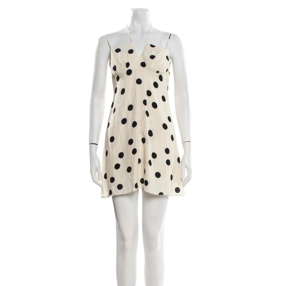 LPA Polka Dot Mini Dress Womens XS Cream Summer Open Back Cocktail Party Halter